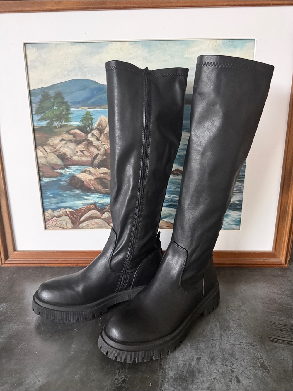 Seychelles Black Tall Lug-Sole Knee Boots